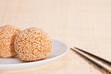 Chinese red bean pastry coated with sesame seeds and deep fried