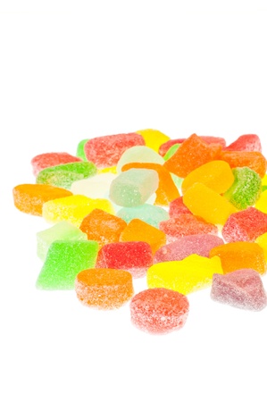 Colourful fruit jelly candies on white backgroundの写真素材