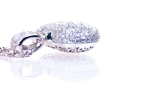 Heart shaped pendant with cubic zirconia close upの写真素材