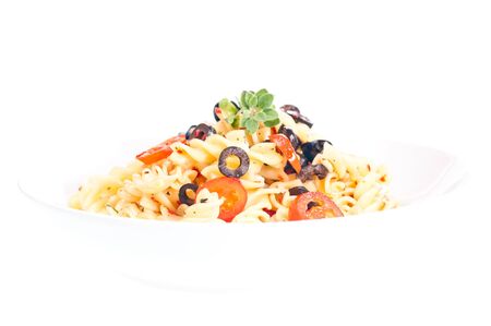 Italian pasta dish aglio olio made with fusilli pastaの写真素材