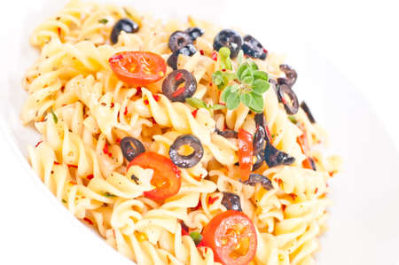 Italian pasta dish aglio olio made with fusilli pastaの写真素材