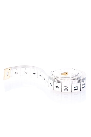 Black and white tape measure on white backgroundの写真素材