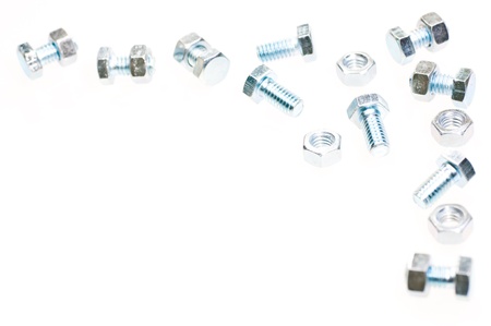 Bolt and nut border isolated  over white backgroundの写真素材