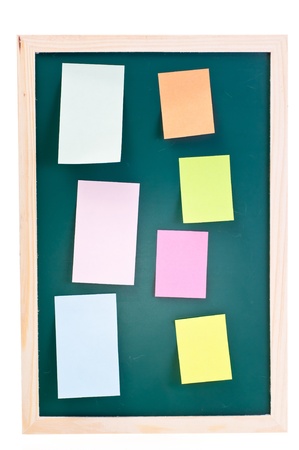 Green chalk board with colorful sticky notesの写真素材