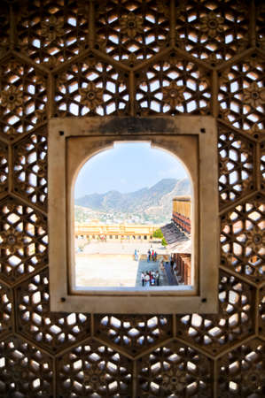 Window with a view in Jaipur, India  at Amber Fortの写真素材