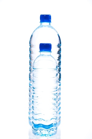Large and small water bottle over white backgroundの写真素材