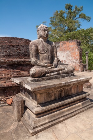 Buddha statue in Vatadage, ancient city of Polonnaruwa, Sri Lankaの写真素材