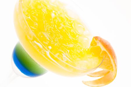 Summer Dream cocktail close up, made from Cachaca, Blue Curacao, Triple Sec , Orange and Lime juiceの写真素材