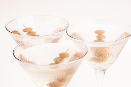Dry Martini Cocktails top view close up, made from Gin and a dash of Vermouth garnished with stuffed olivesの写真素材