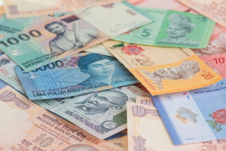 Asian currencies of India, Indonesia and Malaysia の写真素材