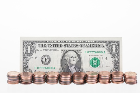 Arithmetic lesson   One hundred pennies make a dollar close-upの写真素材
