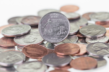Iowa State Quarter with coins extreme close upの写真素材