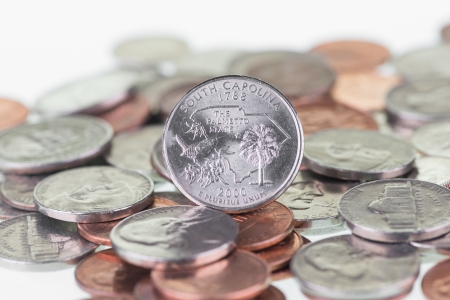 South Carolina State Quarter with coins extreme close upの写真素材