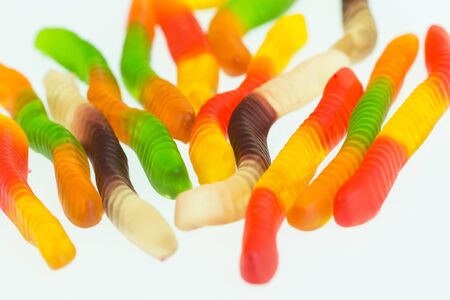 Gummy worms candy extreme close upの写真素材
