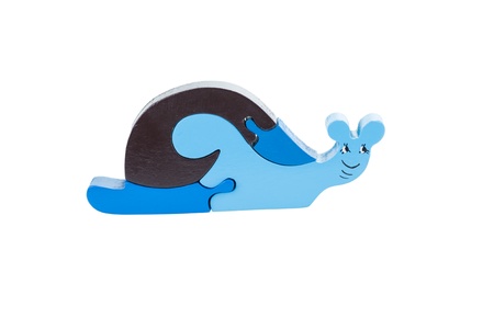 Snail wooden puzzle isolated over white backgroundの写真素材