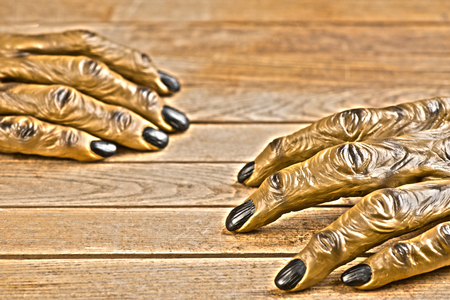 Werewolf hands on wooden background HDR effectの写真素材
