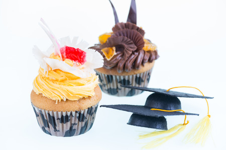 Graduation cupcakes with mortar board close-upの写真素材