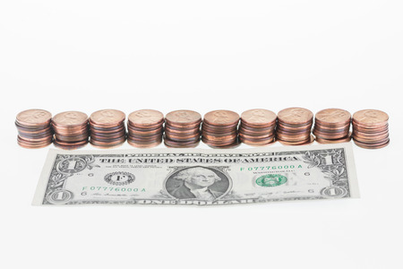 Arithmetic lesson  One hundred pennies make a dollarの写真素材