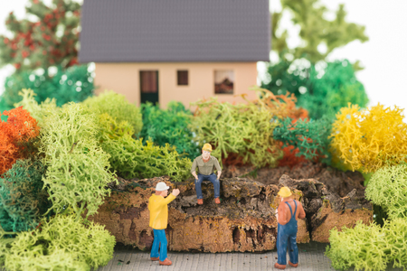 Miniature workers getting ready to renovate the houseの写真素材