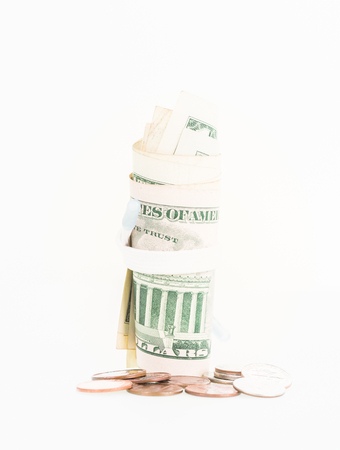 Shoestring budget concept over white backgroundの写真素材