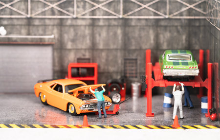 Miniature mechanics at the workshopの写真素材
