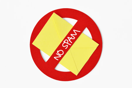 Envelope with no spam sign - Concept of email spammingの写真素材