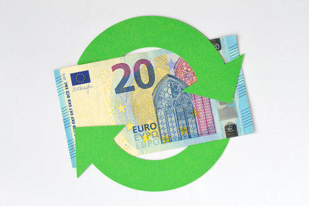 Circle arrows with euro banknote -  Finance and money circulation conceptの写真素材