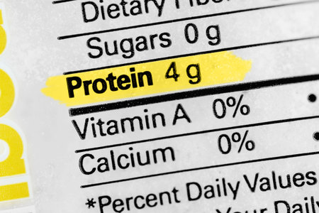 Nutrition facts label focused on protein contentの写真素材