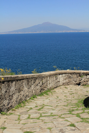 Mt. Vesuvius and Naples across the Mediterranean Sea from Sorrento. の写真素材