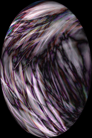 Bright, abstract micrograph of lavender spider silk fibers glowing at 100x, digitally altered oval vignette with polarization.の写真素材