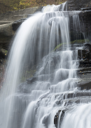 Misty cascade of Brandywine Falls in Cuyahoga Valley National Park in northern Ohio.の写真素材
