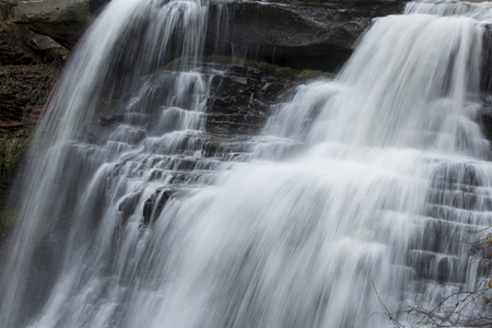 Misty cascade of Brandywine Falls in Cuyahoga Valley National Park in northern Ohio.の写真素材