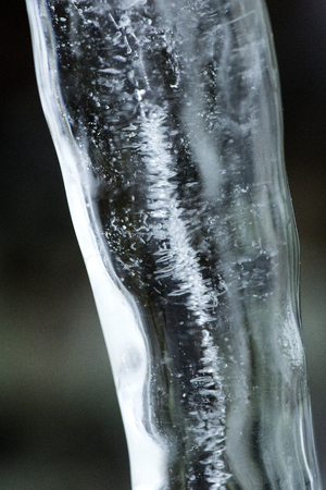 Bubbles and patterns inside clear icicles at Blackledge Falls Park in Glastonbury, Connecticut.の写真素材