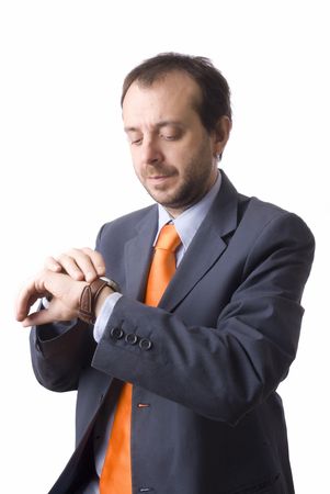young business man looking to his watchの写真素材