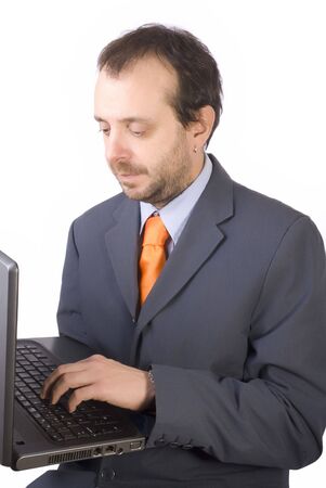young businessman with laptop in a white backgroundの写真素材