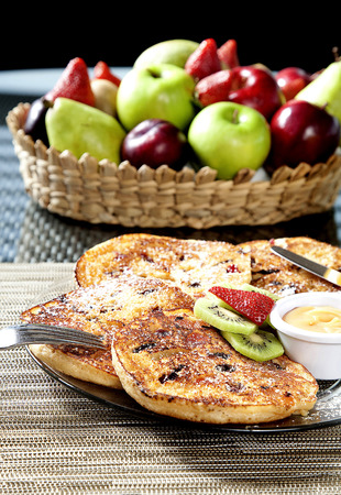 pancakes with fruitの写真素材