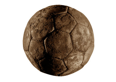 Old and vinatage soccer ball isolated on white background.の写真素材