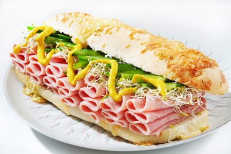 Long Ciabatta Sandwiches with  ham, and cheese