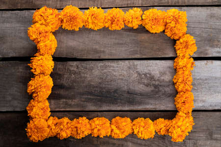 Composition with cempazuchitl flowers on rustic wooden table.の写真素材