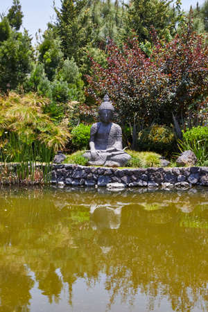 Zen garden with lakes and rivers. beautiful view in a forest. Mazamitla, Mexicoの写真素材
