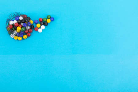 Detail of a child's favorite toys in blue background. Colored toys.の写真素材