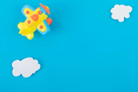 Detail of a child's favorite toys in blue background. Colored toys.