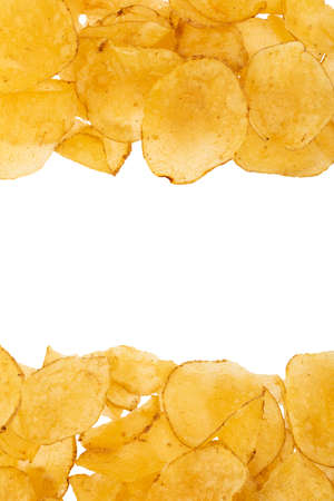 Texture of delicious and golden fries on white background.の写真素材