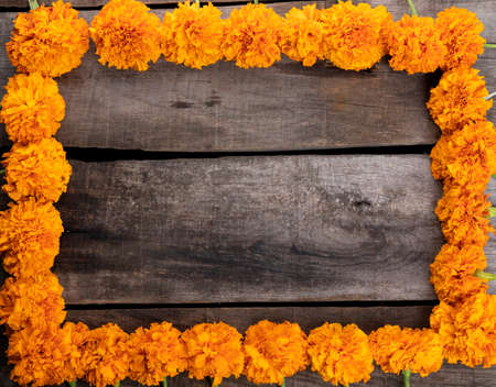 Composition with cempazuchitl flowers on rustic wooden table.の写真素材