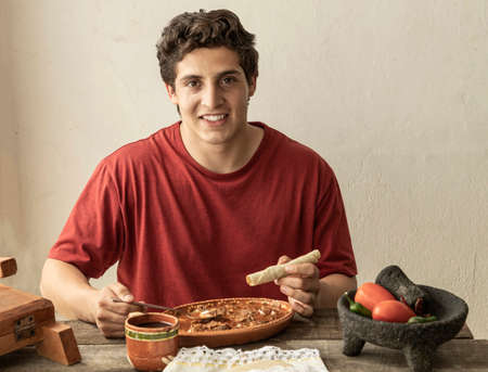 Detail of a typical mexican breakfast. delicious plate of birriaの写真素材