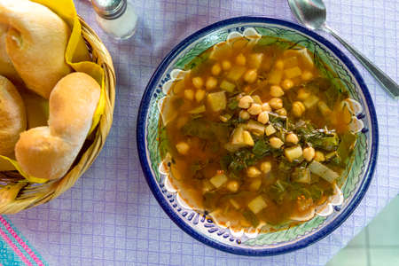 Oaxaca soup with chickpeas and spinach. traditional Mexican cuisine in Puebla Mexicoの写真素材