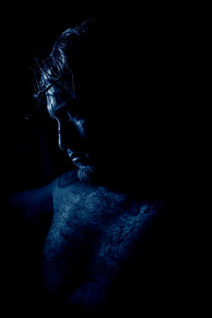 Jesus Christ crucified with crown of thorns during the passionの写真素材