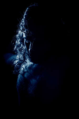 Jesus Christ crucified with crown of thorns during the passionの写真素材