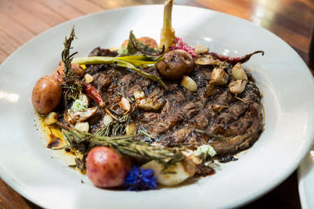 Assorted delicious grilled meat and vegetables