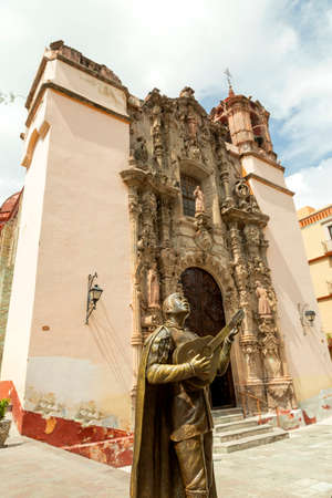 Facade of the Cathedral of the historic, ancient and colonial city of Guajauato, Mexico.